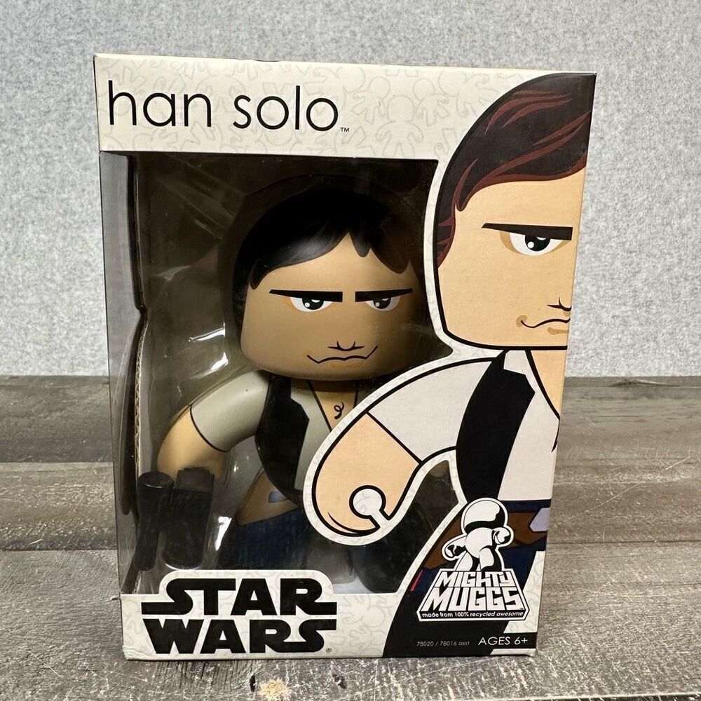 Star Wars Mighty Muggs Han Solo Action Figure w/ Blaster 2007 Hasbro New in Box